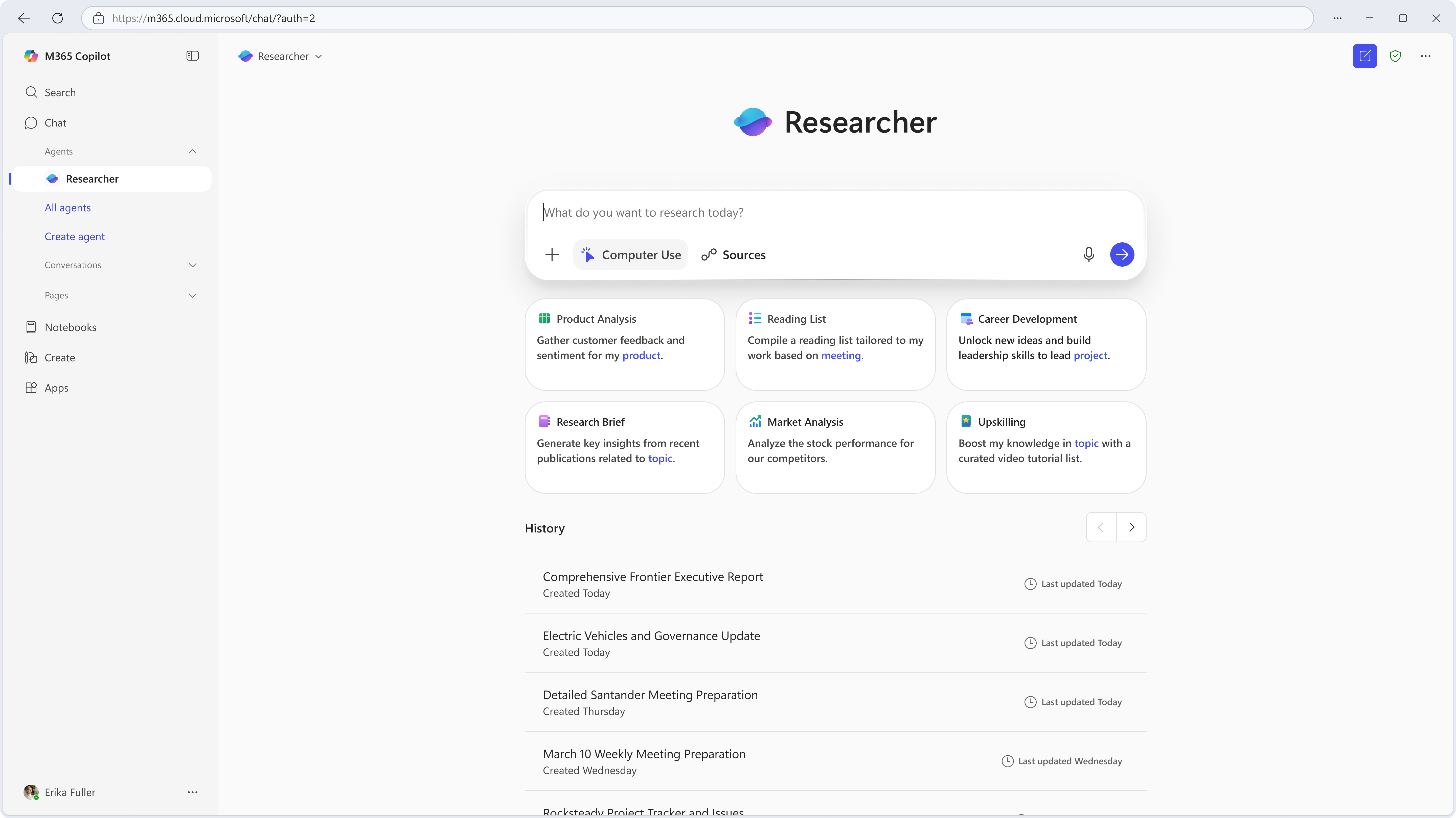 Capture d’écran montrant l’application Microsoft Copilot avec Recherche ouverte.