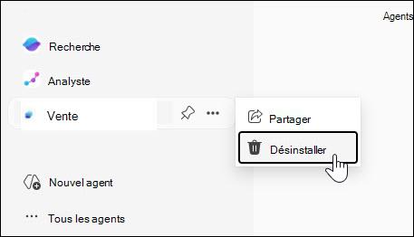 Capture d’écran du bouton Désinstaller pour un agent.