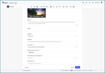 Vue du système de gestion de contenu dans lequel vous pouvez charger votre contenu et sélectionner la façon dont il est présenté.