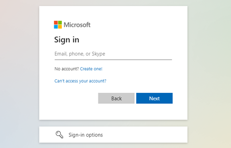 Invite de connexion au compte Microsoft