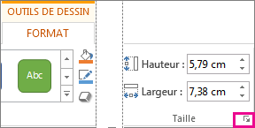 Lanceur de boîte de dialogue dans le groupe Taille sous l’onglet Outils de dessin