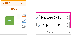 Zones Hauteur et Largeur sous l’onglet Outils de dessin