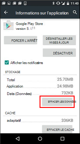 Bouton Effacer les données