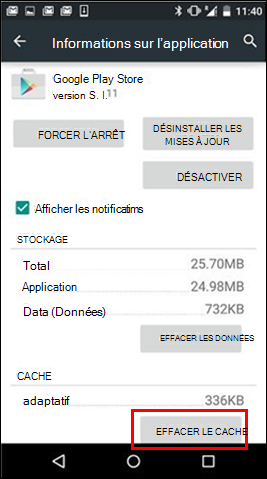 Bouton effacer le cache