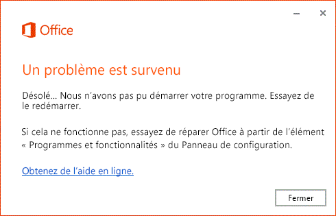 Erreur « Un problème s’est produit » lors de l’ouverture de l’application Office