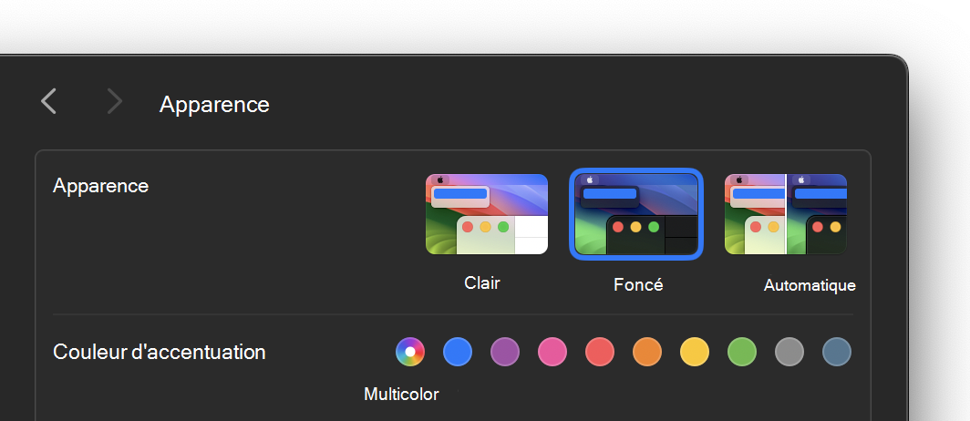 Paramètre d’apparence sombre sur macOS