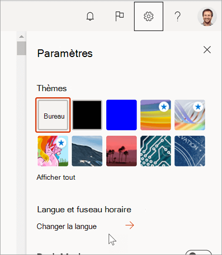 Volet Paramètres Microsoft 365