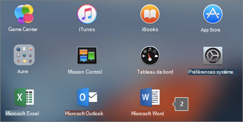 Icône Microsoft Word dans un affichage partiel du Launchpad