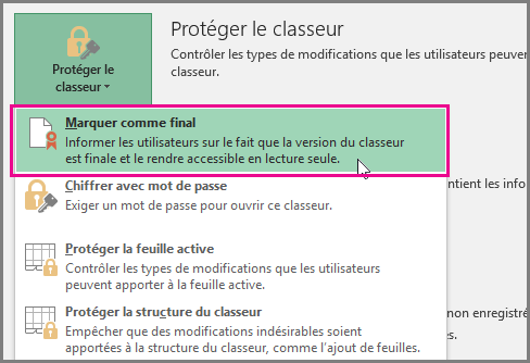 Office 2016 - Excel - Marquer comme final