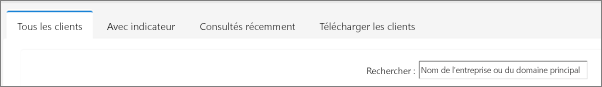 Onglets de la page Liste des clients.