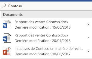 Zone de recherche Rechercher indiquant la liste des fichiers trouvés