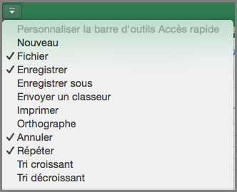 Office2016 pour Mac Personnaliser le menu de la barre d’outils Accès rapide