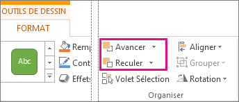 Options Avancer et Reculer sous l’onglet Outils de dessin