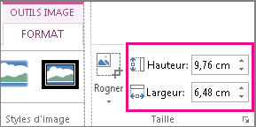 Zones Hauteur et Largeur sous l’onglet Outils Image