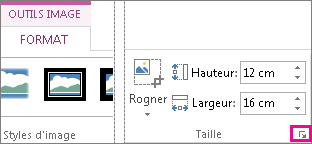 Lanceur de boîte de dialogue dans le groupe Taille sous l’onglet Outils Image
