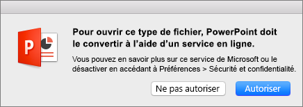 Avertissement relatif à la confidentialité ODF dans PowerPoint 2016 pour Mac