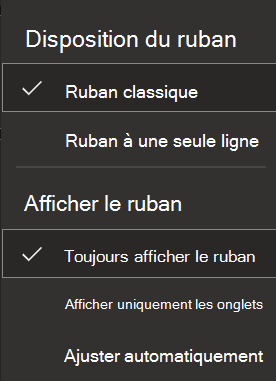 Capture d’écran du ruban dans le web.