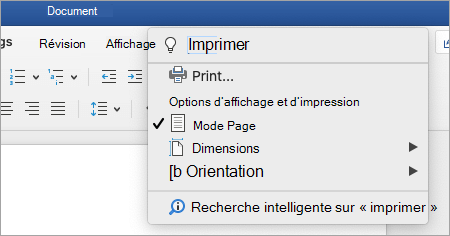 Capture d’écran du menu Rechercher