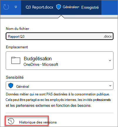 Historique des versions dans Microsoft 365