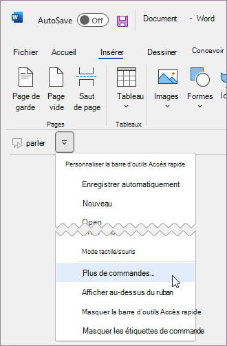 Ajouter une commande personnalisée à la barre d’outils Accès rapide