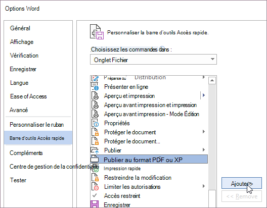 Ajouter une commande dans Options