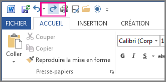 Commande Rétablir dans la barre d’outils Accès rapide