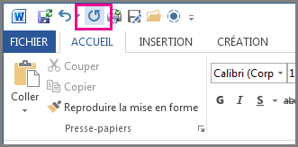 Commande Répéter dans la barre d’outils Accès rapide