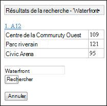 Résultats de la recherche dans la Visionneuse Excel Mobile