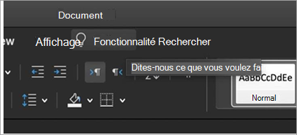 Affiche la zone Rechercher