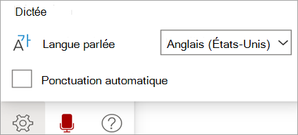Affiche la barre d’outils Dicter