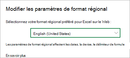 Modifier les paramètres de format régional