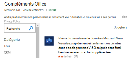 Affiche le complément Visualiseur de données dans Excel