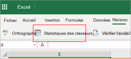Option de menu Affiche les statistiques du classeur