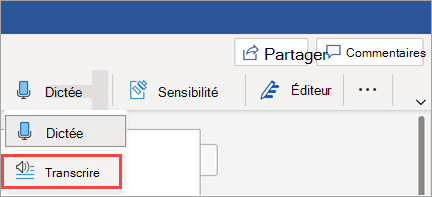 Affiche le bouton Transcrire dans Word