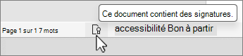 Bouton Signatures dans la barre d’état d’status