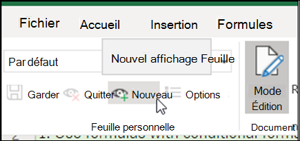Le bouton Nouveau dans le groupe Vues de la feuille
