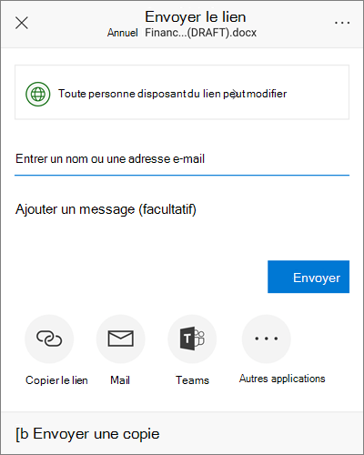 Capture d’écran de la boîte de dialogue de partage sur Android