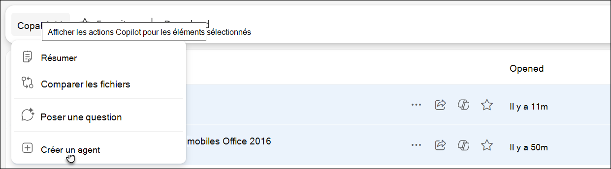 Capture d’écran montrant comment accéder à un agent et le créer dans OneDrive.