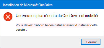 Fenêtre contextuelle d’erreur OneDrive