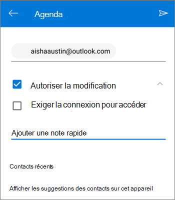 Capture d’écran de l’invitation à partager un fichier à partir de OneDrive pour Android