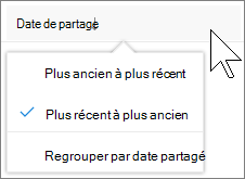Capture d’écran de la colonne soring by dans la vue Partagé avec moi dans OneDrive Entreprise