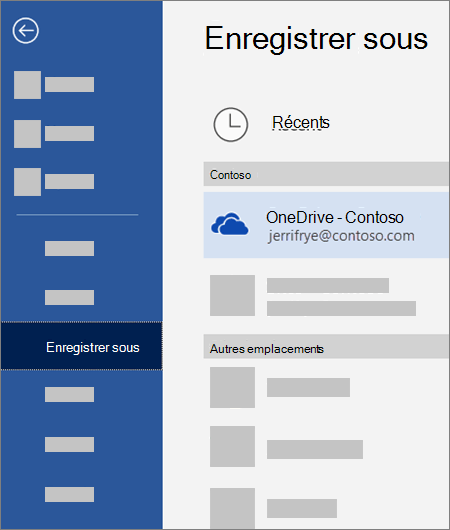 Enregistrement d’un fichier à partir de Word dans OneDrive Entreprise