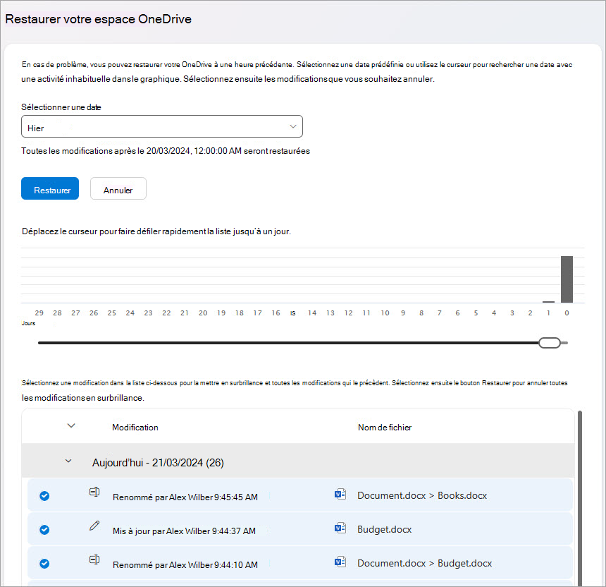 Restaurez vos activités de fichier OneDrive.