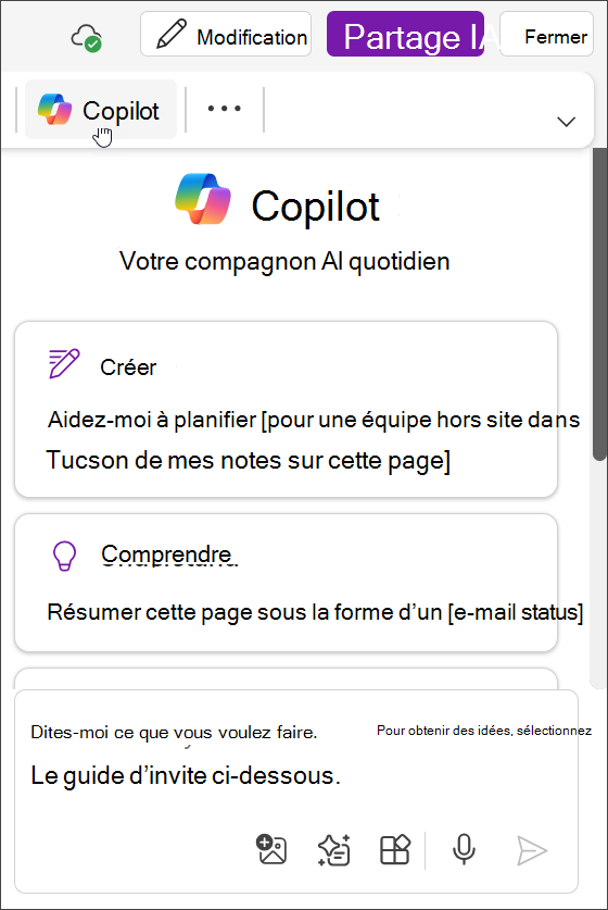 Accès au bouton Copilot dans OneNote pour Teams
