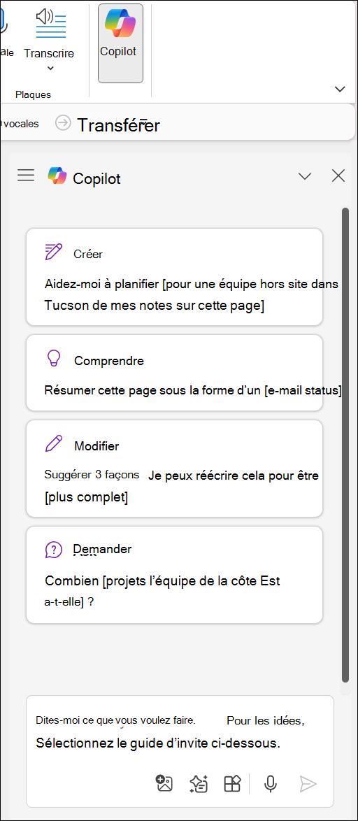Accès au copilote dans le bouton OneNote