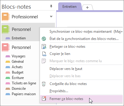 Vous pouvez fermer un bloc-notes si vous n’avez plus besoin de l’utiliser.
