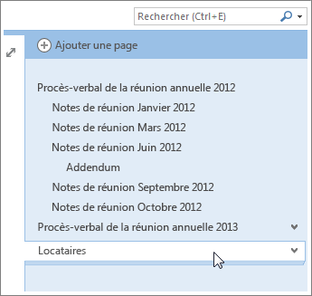 Il est possible de réduire ou de développer les pages comportant des sous-pages.