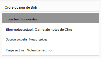 Ajustement de l’étendue de recherche dans OneNote pour Windows 10.
