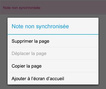 Menu Note dans OneNote pour Android