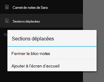 Commande Fermer le bloc-notes dans OneNote pour Android